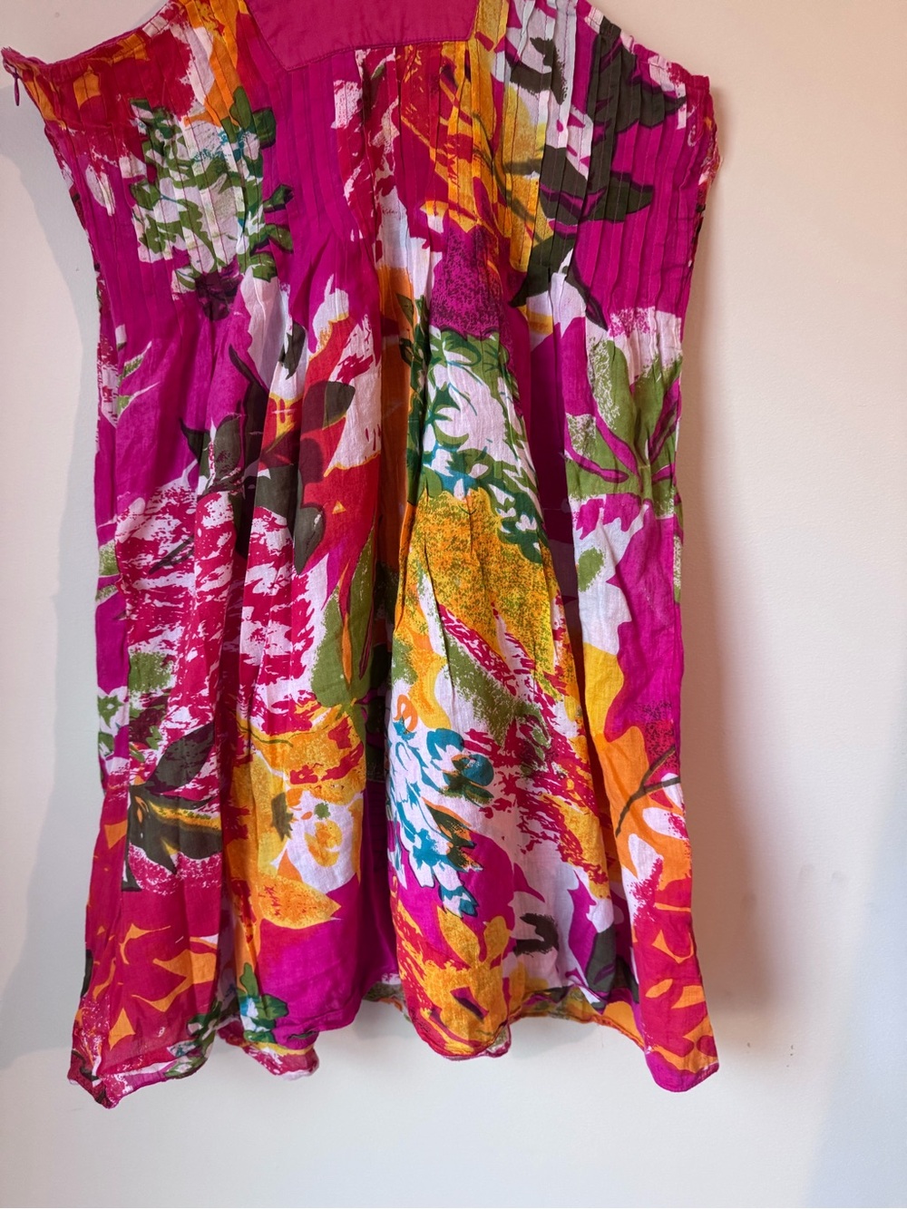 Bright bohemian beach Pink Floral Mini Resort wear Dress /%100 cotton - Picture 10 of 14